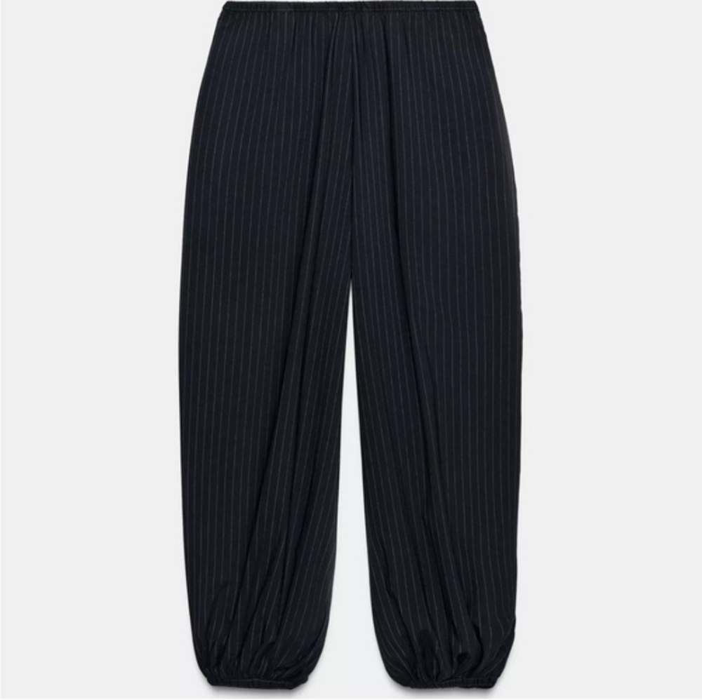 ZARA PINSTRIPE BALLOON PANTS BLUE NAVY - Picture 5 of 14
